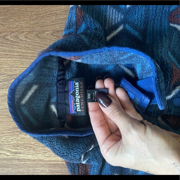 RARE Patagonia Aztec tribal fleece jacket coat print pattern geo intarsia blue - Picture 4 of 5